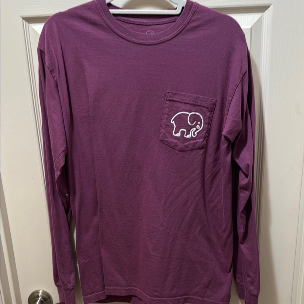 Ivory Ella Purple Long Sleeve Shirt with Elephant Pocket - Medium